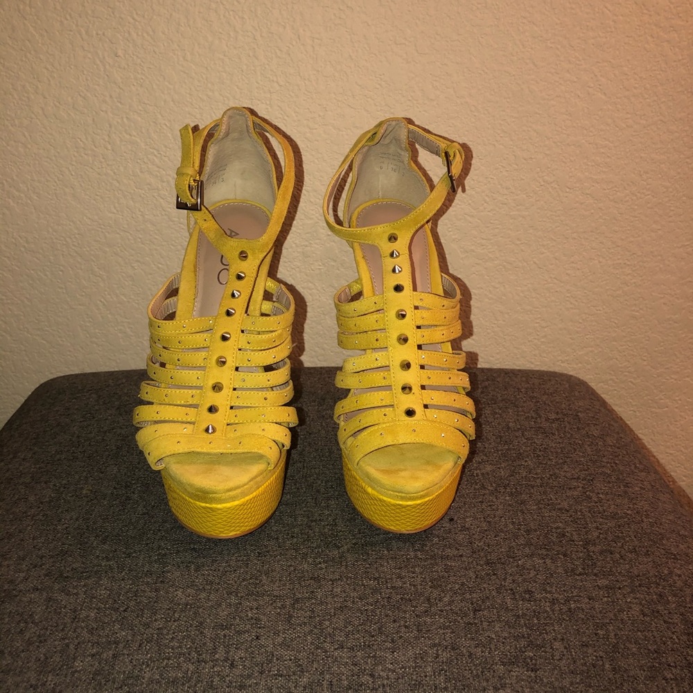 Aldo Yellow Strappy Platform Heels